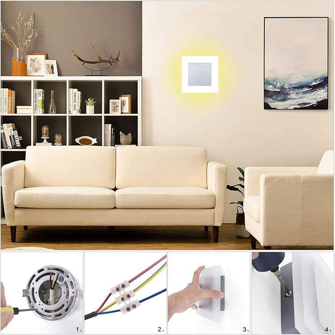 Kawell Modern 10W LED Wall Sconces Indoor LED Wall Light Square Acrylic LED Wall Lamp Minimalists LED Wall Light Sconce for Bedroom Living Room Stairwell Hallway Lounge, Warm White