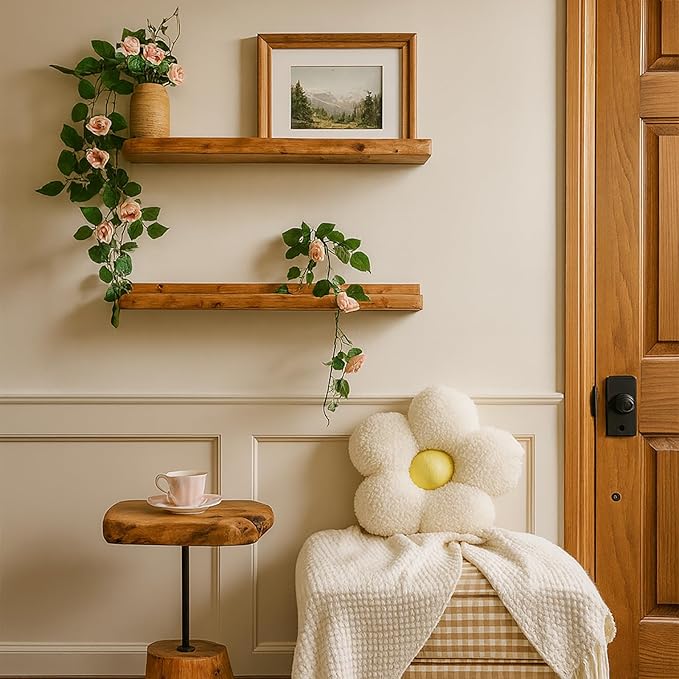 Ceder Wood Live Edge Picture Ledge Shelf Set of 2 - Handmade Natural Cedar Root, Floating Wall Shelves for Frames (16")
