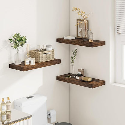 Vivelove 12" Deep Floating Shelves for Wall 16" Long, Wall Shelves for Living Room Bedroom Bathroom Kitchen Laundry Room, Farmhouse Rustic Shelves for Home Decor, 16" X 12" X 2" Set Of 2, Rustic Brown