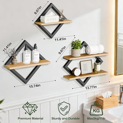 Floating Shelves Set of 3-2-Tier Hanging Wall Mounted Shelves, Decorative Storage Shelf for Living Room, Bedroom, Bathroom & Kitchen, Rustic Brown (3)