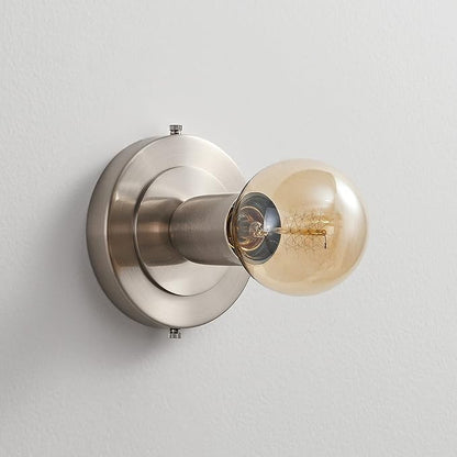 BRIGHTTIA Luna Uno 1-Light Wall Sconce - Mid Century Industrial Modern Flush Mount Fixture For Wall & Ceiling - Minimalist Lamp For Bathroom And Small Spaces - Brushed Nickel (BC0026-1N)