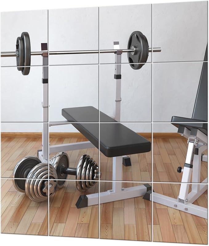 EVENLIVE® Gym Mirrors for Home Gym Wall Large, 16PCS Glass Wall Mirror Tiles, 12" Frameless Mirror Panels, Full Body Mirror Sticker, for Ceiling Candle Tray Wedding Centerpieces for Table,Crafts Set