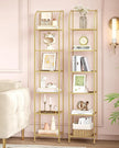 Bookcase Bookshelf, Tempered Glass Arched Bookshelf for More Storage, Slim Shelving Unit for Bedroom, Bathroom, Home Office, Steel Frame, 6 Tier Gold BC20699G