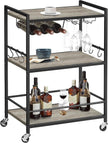 TUTOTAK Bar Cart - Serving Cart for Home - Microwave Cart, Drink Cart, Mobile Kitchen Shelf with Wine Rack and Glass Holder, Rolling Beverage Cart BC01BG030