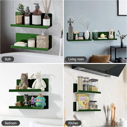 Adhesive Floating Shelves for Wall No Drilling, 12 Inch Acrylic Self Adhesive Shelves, Stick on Shelves, Dorm Wall Shelf, for Bathroom, Kitchen, Bedroom, Office, Gaming Room, Green