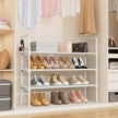3 Tier Shoe Rack for Closet, Shoe Organizer with 5 Hooks, Long Shoe Shelf Storage for Shoe and Boot Stackable Free Standing Shoe Rack for Entryway, Garage, Small Spaces, Dorm, White