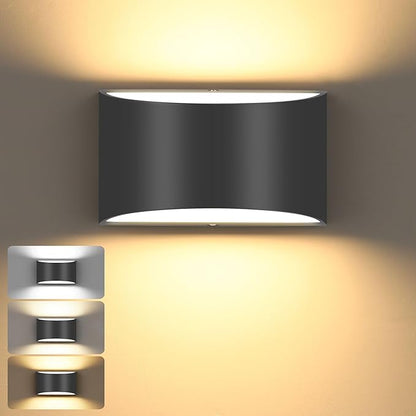 TRLIFE Modern Wall Sconces, 3000K/4000K/6000K Selectable and Dimmable LED Wall Sconce 12W Aluminum Wall Mounted Light Hardwired Wall Sconces for Bedroom Bedside Living Room Hallway(Black, 1 Pack)