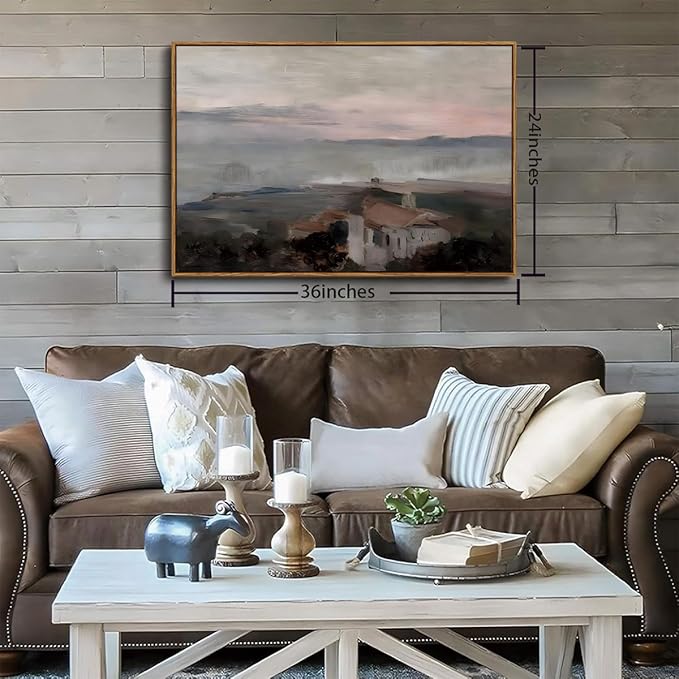 OIQArtOIQ Vintage Landscape Canvas Wall Art Framed Natural Scenery Painting Artwork Prints France Country Wilderness Farmhouse Decor Pictures Kitchen Bedroom Living Room Bathroom