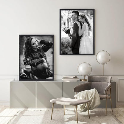 puthiac 24x36 Solid Oak Wood Picture Frame, No Mat, Wall Display Only, Vertical or Horizontal, Plexi Front, 3 Pack, Black