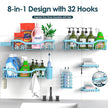 Shower Caddy Adhesive Shower Organizer 8-Pack, Rustproof Stainless Steel Bathroom Shelves, Large Capacity No-Drill Rack Storage Accessories with Soap Dish Toothbrush Holder Hooks