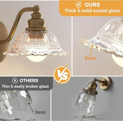 Redluck Battery Operated Wall Sconce with Remote Control, Vintage Glass Wireless Wall sconces Set of Two, Rechargeable Battery Powered Wall Lamp for Bedside Bedroom Living Room Hallway Decor