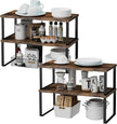 Cabinet Shelf Organizers, 15.7 inches Large Kitchen Counter Shelf, Set of 4 Wood Kitchen Pantry Organizer, Storage Shelves for Countertop, Spice Rack, Stackable, Expandable, Metal Black, Brown