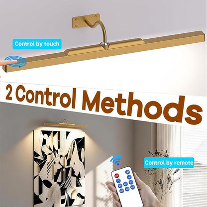 Picture Lights for Wall Brass,6000mAh Battery Operated Art Frame Lighting,Cordless Wireless Remote Dimmable Wall Light for Over Picture Poster(24 in, 4 Pack)