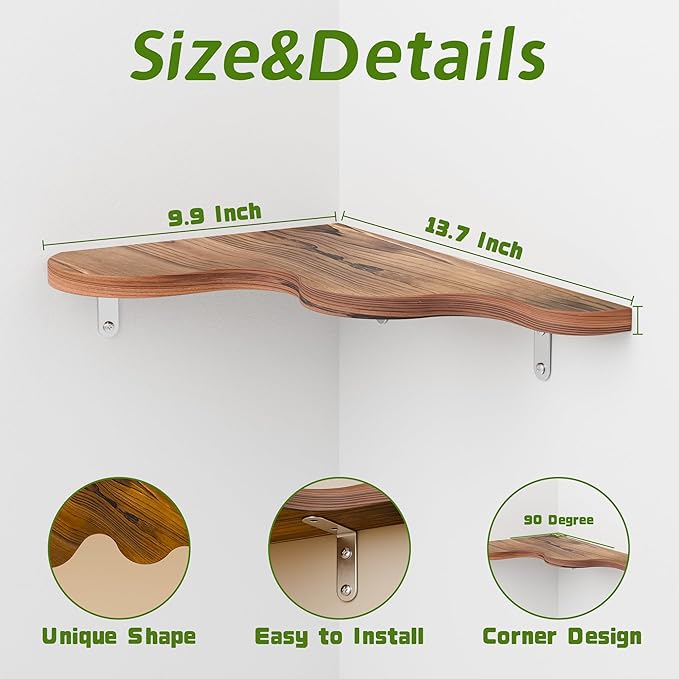 Cute Cloud Shelves, Wavy Floating Corner Shelf, Cloud Corner Wall Shelves with Brackets, Cute Wall Shelves for Nursery Decor, Corner Shelves for Bedroom,Living Room,Bathroom&Home Decor,Brown