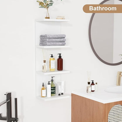 Fun Memories 4 Tier Wall Shelf Unit, Vertical Floating Shelf, Wall Mount Lack Shelving Home Decor Organizer Tall Tower Design Utility Shelving for Bedroom Living Room, White