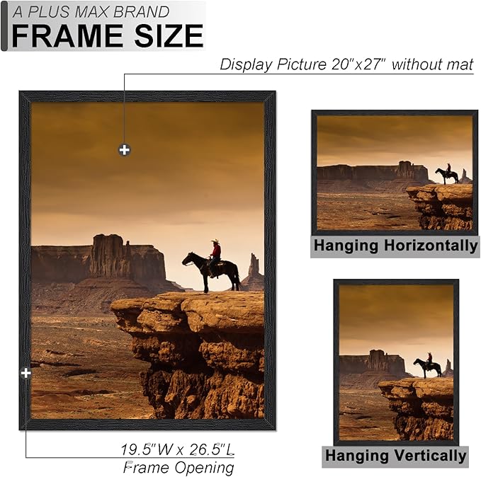 A PLUS MAX 20x27 Picture Frame Set of 2, Black Engineered Wood Frame for 20 x 27 Inch Picture Poster Photo, Light Weight 20 by 27 Frame with Wood-grain for Wall - 2 Pack/Black/20 x27