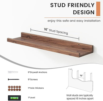 Floating Picture Ledge Shelves Set of 4, 24 Inch Shelves with Lip - Large Nursery Book Shelf for Toys Storage, Kids Bookshelf, Living Room, Bedroom Decor Frames