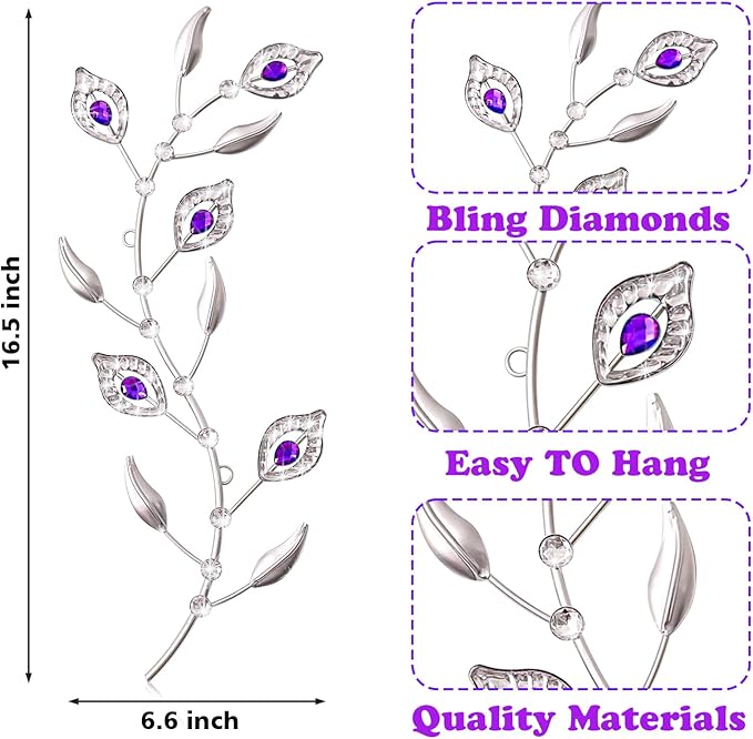 sxnzequnze 2 Pcs Metal Leaf Wall Art Crystal Bling Decorations Silver Leaves 3D Iron Handmade Home Decor Hanging Minimalist Accents Modern Set for Living Room Bathroom Bedroom Dining Room Hallway
