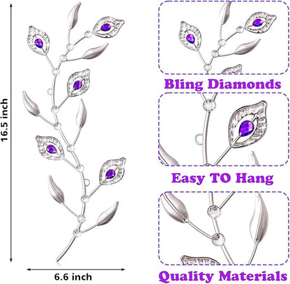 sxnzequnze 2 Pcs Metal Leaf Wall Art Crystal Bling Decorations Silver Leaves 3D Iron Handmade Home Decor Hanging Minimalist Accents Modern Set for Living Room Bathroom Bedroom Dining Room Hallway