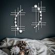 ZEXUIRU 2 Pack Silver Abstrac Wall Decor – Metal Crystal Wall Art with Sparkling Rhinestones, 16.5’’/24 Inch Wall Hanging Set for Living Room Bedroom Bathroom – Modern Bling Home Decorations