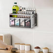 Kitchen Spice Rack, Kitchen Organizer and Storage Rack with 4 Spoons, Spice Organization for Cabinets Punch-free Wall/Countertop Home Decor Multifunctional Double Layer 4 Grid Condiment Rack, Gray
