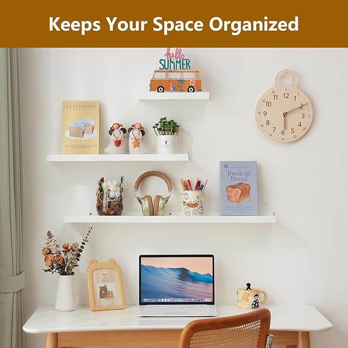 Oak Floating Shelves White for Wall 24 Inch (Upgrade Width 6