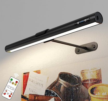 GOVSSING Picture Lights for Wall - 4000mAh Rechargeable Battery Wireless Picture Light with Remote, 3 Color Temps & Brightness Adjustable, 15.7” Rotatable Art Light, Memory & Timer Functions, Black