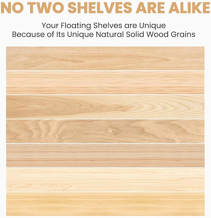 Floating Book Shelves for Wall, 23.6 inch Natural Wood Nursery Shelves for Book Storage, Solid Pine Wooden Floating Bookshelf for Bedroom Living Room, Set of 3, Unfurnished - DIY