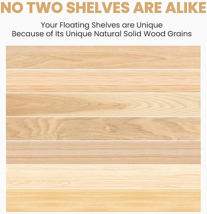 Floating Book Shelves for Wall, 16.5 inch Natural Wood Nursery Shelves for Book Storage, Solid Pine Wooden Floating Bookshelf for Bedroom Living Room, Set of 3, Unfurnished - DIY