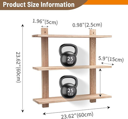 3 Tier Floating Shelves,Long Wall Shelf,Over The Toilet Shelves Bathroom Hanging Display Storage Rustic for Living Room Bedroom Kitchen Office Coffee Bar Decor ,24 Inch,2 Pack,(Carbonized Black)
