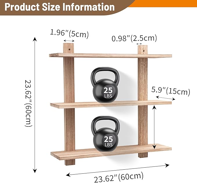 3 Tier Floating Shelves,Long Wall Shelf,Over The Toilet Shelves Bathroom Hanging Display Storage Rustic for Living Room Bedroom Kitchen Office Coffee Bar Decor Decorative,24 Inch,(Carbonized Black)
