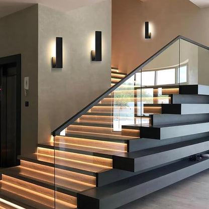 Aluminum LED Modern Wall Sconces Set of 2, 18W Matte Black Waterproof Sconce Wall Lighting Indoor Outdoor, Hardwired Wall Lights for Office,Porch, Bedroom, Bathroom, Living Room,Stairway