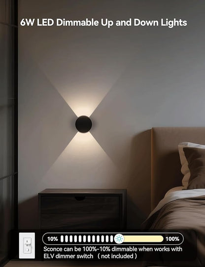 Tubicen Small Wall Sconce Lights Beam-Adjustable Dimmable Movie Theater Décor Sconce Lighting Hardwired Indoor Round Black Accent Wall Lights Up and Down for Living Room Bedroom Hallway Stairway 6W