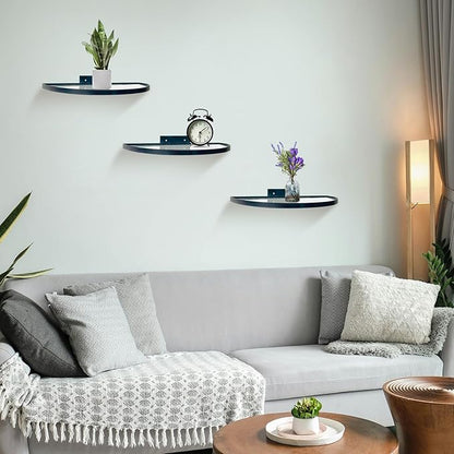 Cityelf Floating Shelves Wall Mounted Wall Decor Iron Glass Hanging Shelf Home Decor Set of 3 Display Ledge Shelves for Living Room Bedroom Office-Black
