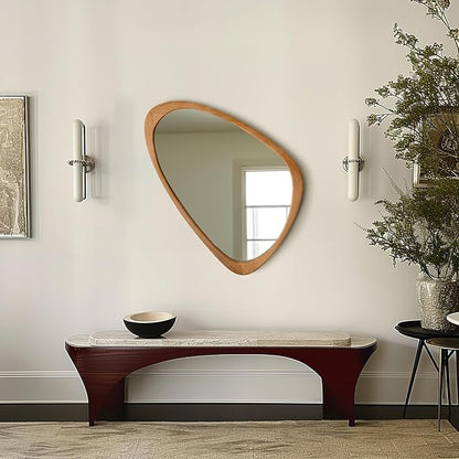 sawsile Irregular Wall Mirror for Bathroom,Wood Asymmetrical Rustic 19.5 x 30.5 inch Farmhouse Vanity Unique Walnut Decorative Large Mirror for Entryway,Bedroom,Living Room,Washroom
