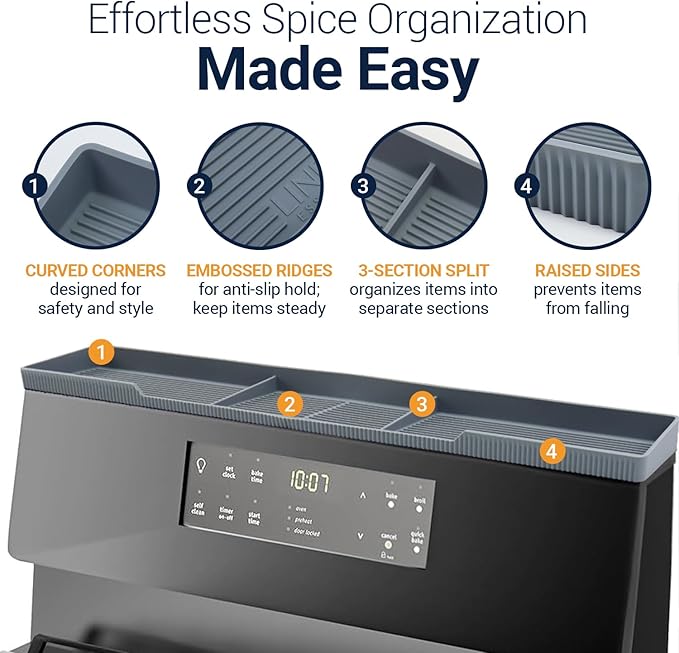 Silicone Magnetic Stove Shelf For Back Of Stove - Over The Stove Shelf, Magnetic Stove Top Shelf, Over The Stove Spice Rack, Oven Shelf For Top Of Stove, Heat Resistant, Includes 6 Extra Plates, Gray