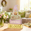 Spring Decoration Wooden Tiered Tray Decor – Rustic Hello Spring Bloom Gnome Stacked Block Sign with Flower Basket Topper – Farmhouse Tabletop Spring Decor for Living Room Shelf Kitchen Coffee Bar Seasonal Home Display