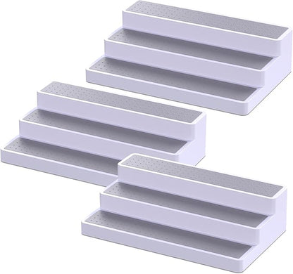 YAN & HIN 3-Tier Spice Rack Organizer for Cabinet, 3 Pack Expandable Shelf Organizer with Non-Slip Surface, Kitchen Cabinet & Pantry Storage for Spices, Cans & Bottles