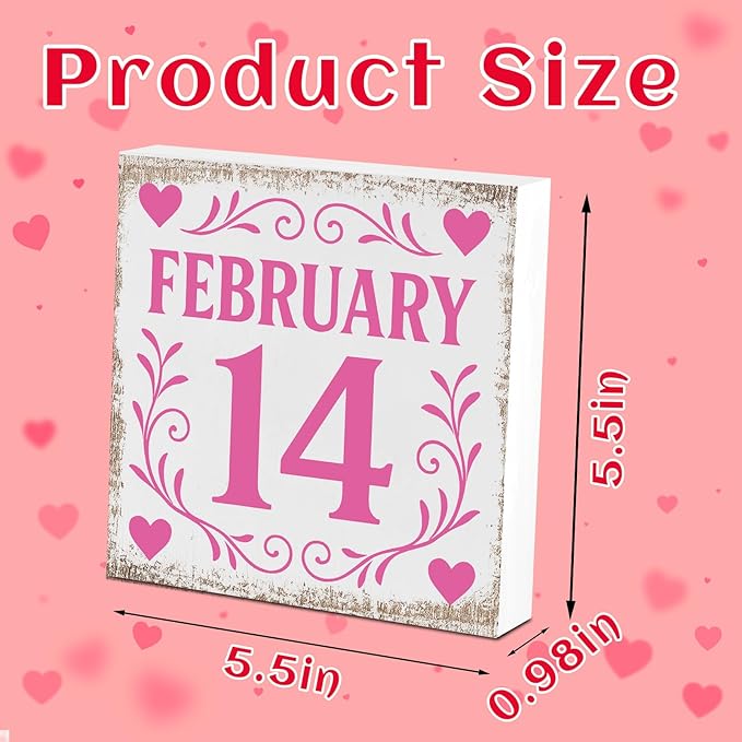 Valentines Desk Decor, Valentine's Day Home Office Table Sign for Wife Daughter from Dad Husband, Valentine Gifts Decorations for Porch Tiered Tray Shelf Party, 14 Feb