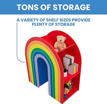 Delta Children Rainbow Bookcase – Greenguard Gold Certified Kids Bookshelf and Toy Storage, Montessori Bookcase for Playroom, Nursery and Classroom, Colorful Kids Book Shelf, Natural Finish