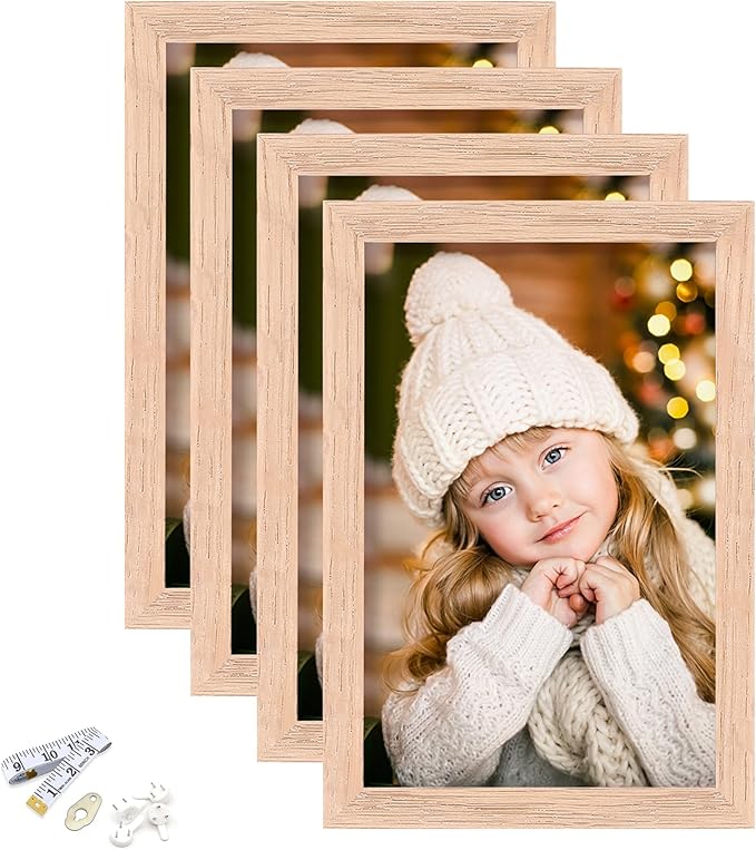 ATOBART 4x6 Picture Frame, OAK Wood Photo Frame with Perspex Glass for Vertical or Horizontal Tabletop Wall Display for Photos, Paintings, Posters, Artwork, Birthday Christmas Gift, Set of 4
