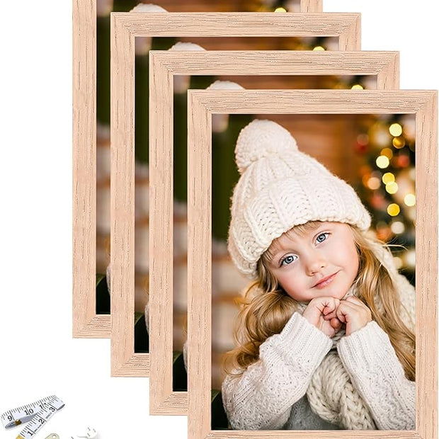 ATOBART 4x6 Picture Frame, OAK Wood Photo Frame with Perspex Glass for Vertical or Horizontal Tabletop Wall Display for Photos, Paintings, Posters, Artwork, Birthday Christmas Gift, Set of 4
