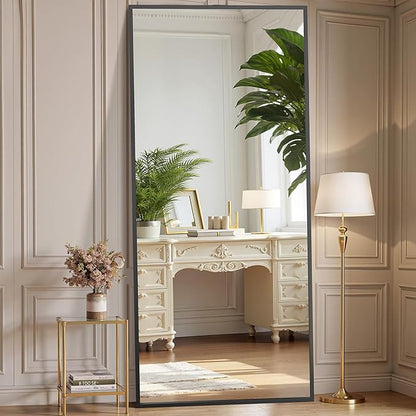 OLIXIS Full Length Mirror for Bedroom, 68"x26" Full Body Mirror with Stand, Hanging or Leaning for Wall, Aluminum Alloy Thin Frame Floor Standing for Living Room, Long, Black
