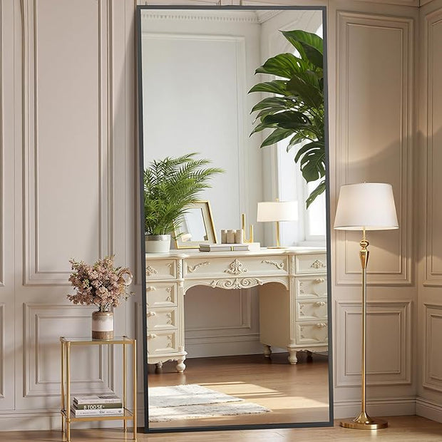 OLIXIS Full Length Mirror for Bedroom, 68"x26" Full Body Mirror with Stand, Hanging or Leaning for Wall, Aluminum Alloy Thin Frame Floor Standing for Living Room, Long, Black