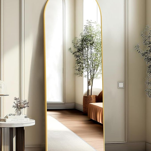 Arched Full Length Mirror, 56"x15" Standing Body Mirror for Wall, with Aluminum Alloy Frame for Bedroom, Living Room, Dressing Room(Gold)