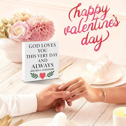 Valentines Desk Decor, Valentine's Day Home Office Table Sign for Wife Daughter from Dad Husband, Valentine Gifts Decorations for Porch Tiered Tray Shelf Party, God Loves You Day and Always
