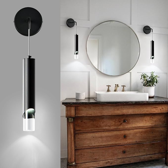 Black Wall Sconces Set of Two Modern LED Wall Lights Acrylic Wall Lighting Bathroom Vanity Light Fixture Indoor Wall Fixture for Bedroom Bedside Corridor Hallway Living Room
