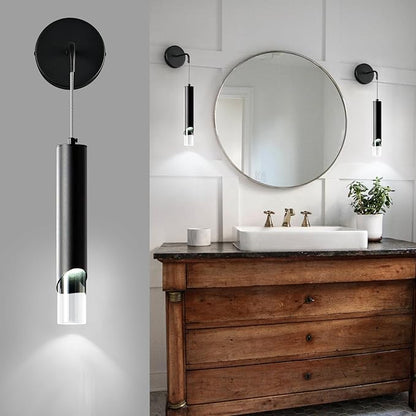 Black Wall Sconces Set of Two Modern LED Wall Lights Acrylic Wall Lighting Bathroom Vanity Light Fixture Indoor Wall Fixture for Bedroom Bedside Corridor Hallway Living Room