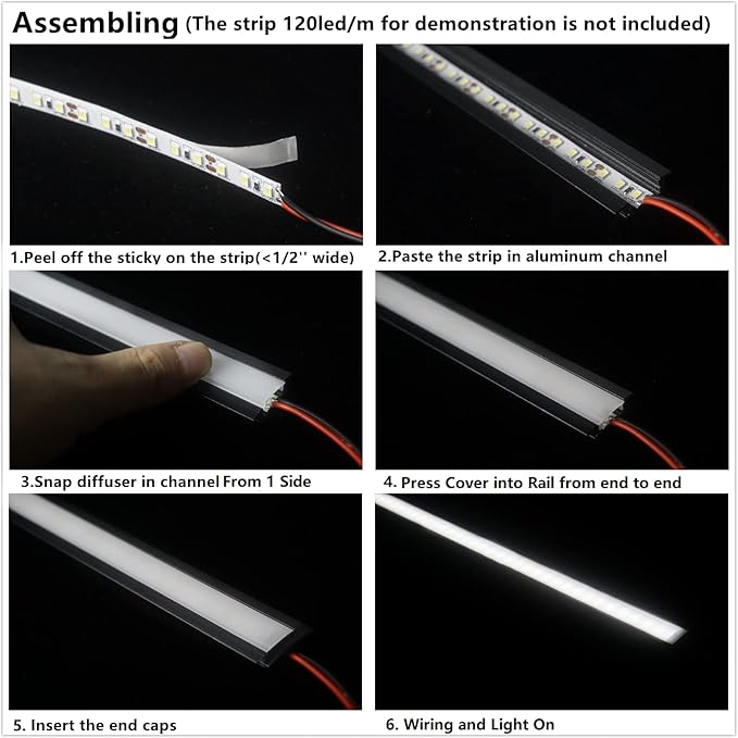 10-Pack 3.3FT/1M LED Strip Aluminum Channel Diffuser,Collar Shape Tape Light Under Cabinet Floating Shelf Alcove Recessed 25X7MM Matte Black Anodized Track, Milky Cover Concave Slot Profile