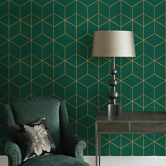 Safiyya Peel and Stick Wallpaper Gold and Dark Green Wall Paper Geometric Contact Paper Self Adhesive Removable Wallpaper for Walls Vinyl Roll 118